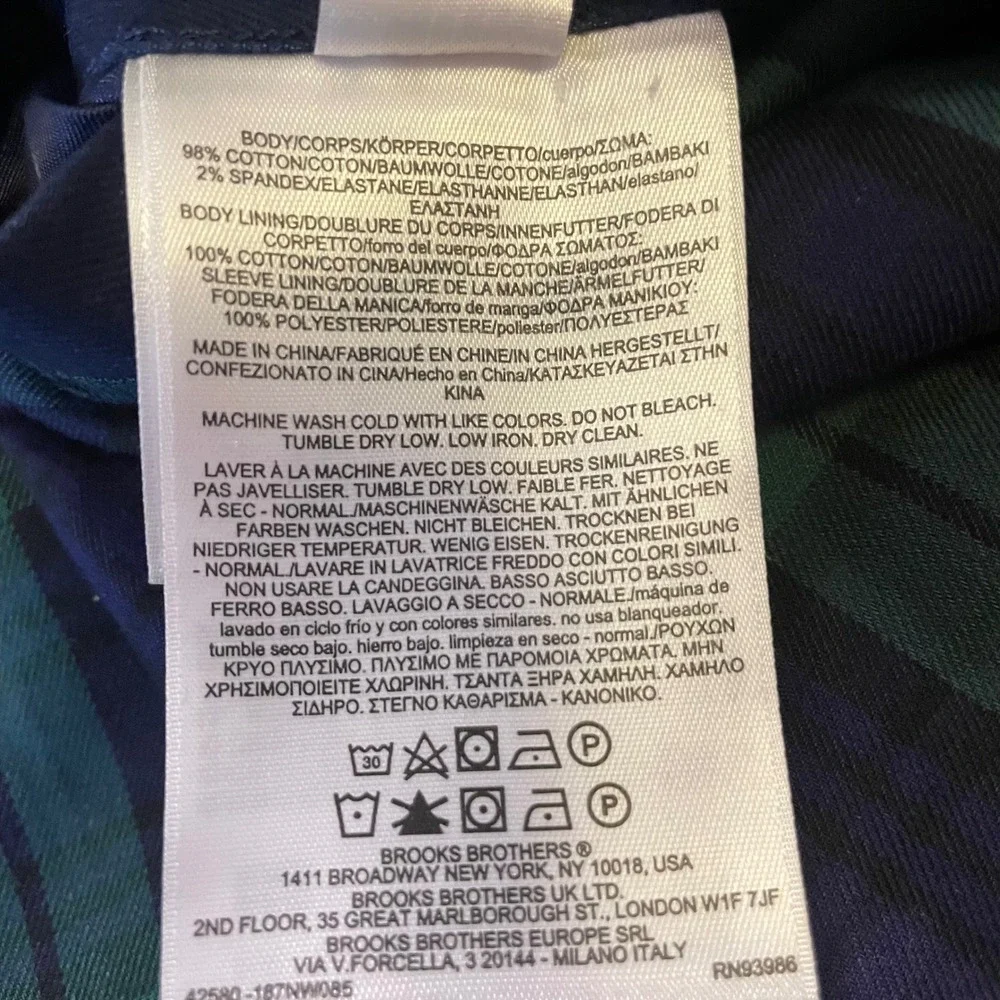 Brooks Brothers Jacket Mens XL Navy Blue Harrington Plaid Lined Full Zip Cotton